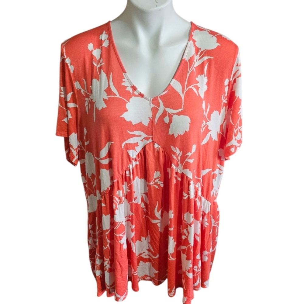 Lane Bryant Floral Swing Tee Dark Coral Size 22/24 - Picture 3 of 9
